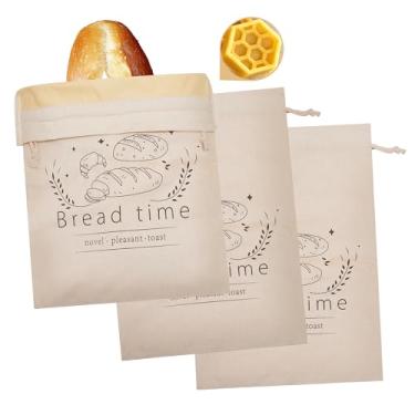 Imagem de FOFOWHAT Sacos de pão de cera de abelha para massa fermentada caseira - 3 peças de saco de algodão reutilizável com forro fresco, grande capacidade e fácil de limpar para uso diário (cordão)