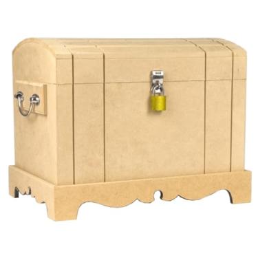 Imagem de Caixa Baú de Madeira Cru com Fecho e Cadeado com Chave – Ideal para Decoração ou Armazenamento(BAU FERRAGEM + CADEADO)