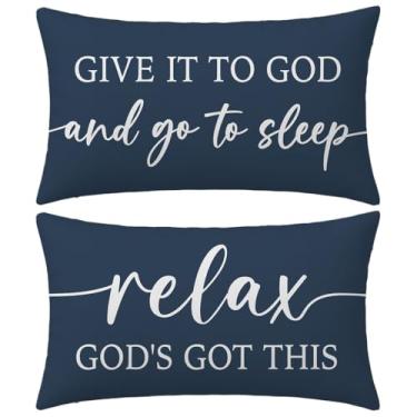 Imagem de HERHOME Blue give it to god Relax God's got This Bed Capas de almofada decorativas 30 x 50 cm conjunto de 2, capas de almofada para cama de casa sofá XHP-325-12