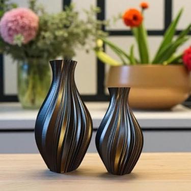 Imagem de Kit 2 Vasos Decorativos Vortex em Impressão 3D – Design Moderno para Sala, Mesa e Quarto – Leve e Ecológico(Preto)