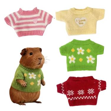 Imagem de 4 peças de suéter de porquinho-da-índia roupas de inverno espessas quentes e fofas roupas de malha de Natal para porquinhos-da-índia, furões, chinchilas, coelhos e outros animais pequenos