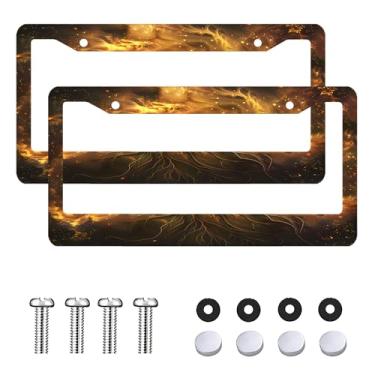Imagem de 2 peças de moldura abstrata de placa de licença de fogo de árvore à prova de ferrugem capa de placa de licença frontal traseira suporte de etiqueta de carro para mulheres homens acessórios de
