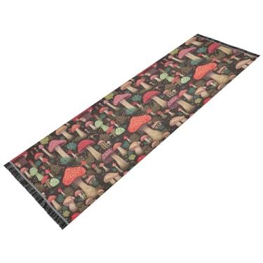Imagem de xigua Tapete vintage de samambaia de cogumelo para corredores, 6 x 1,8 m, lavável, antiderrapante, com renda étnica, imitação de algodão e linho estilo tapete para cabeceira, cozinha, sala de estar