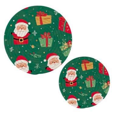 Imagem de Blueangle 2 peças de suporte de panela de tripé de Papai Noel fofo - conjunto de pegadores de panela de tecido redondo - almofadas quentes trançadas de algodão - porta-copos - tapetes de mesa para