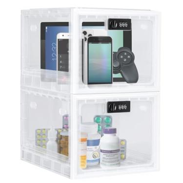 Imagem de Caixa de bloqueio de remédios, embalagem com 2 recipientes com trava de medicamentos para geladeira, caixa de bloqueio segura para alimentos, tablet, telefone, para cozinha, casa, escola e escritório