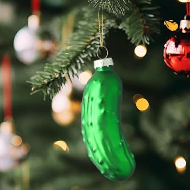 Imagem de 1 enfeite de picles de Natal soprado de vidro verde - decoração de pepino pendurado, ideal para árvore de Natal, casa, cozinha e lembrancinhas de festa de fim de ano