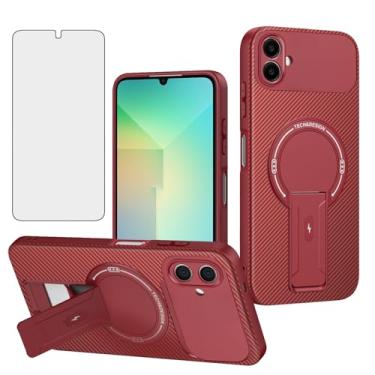 Imagem de Asuwish Capa de celular para Samsung Galaxy A06 5G Capa magnética de fibra de carbono com protetor de tela de vidro temperado e suporte protetora, fina, fina, acessórios Ao6 A 06 4G LTE feminino