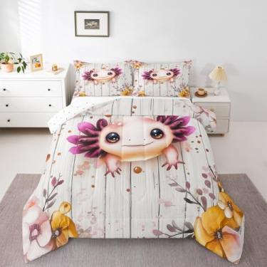 Imagem de Jogo de cama casal fofo com estampa de tritão do oceano azul, placa de madeira do campo vintage, floral, para crianças, meninas, meninos, vida selvagem, réptil, anfíbio, decoração de quarto de meninas