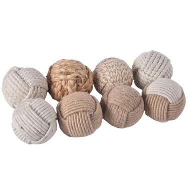 Imagem de Brainmart 8 bolas decorativas de corda de juta, esferas de nó de algodão natural para enchimento de tigelas, decoração de fazenda costeira rústica, peça central de casamento e enchimento de decoração