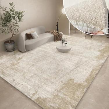 Imagem de Tapete branco puro, cor sólida, decorativo, grande, bege, para sala de estar, macio e confortável, para quarto (200 x 300 cm, 79 x 118 pol./FYR70)