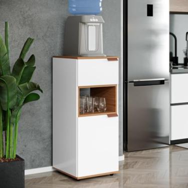 Imagem de Armário Suporte para Bebedouro com Nicho e Prateleira – Móvel Organizador para Cozinha e Escritório com Pintura (branco canela)