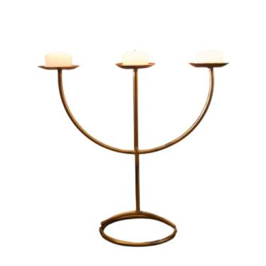 Imagem de Castiçal Candelabro Em Ferro Porta Velas Triplo 24cm Clássico Dourado Tridente