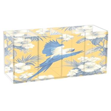 Imagem de Burbuja Porta-canetas de acrílico papagaio azul tropical, 4 compartimentos, suporte de lápis transparente para pincel de maquiagem estacionário, acessórios de mesa de escritório em casa