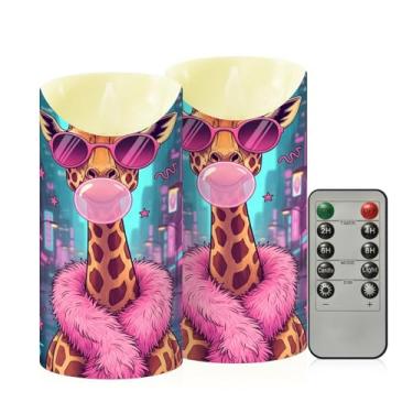 Imagem de Wassud Pacote com 2 velas vibrantes girafa sem chama com controle remoto, velas realistas cintilantes com temporizador, velas decorativas para Natal, casamento, festa, decoração de casa média