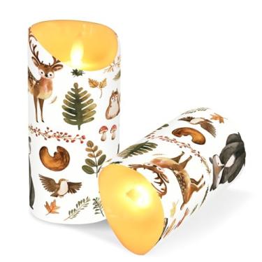 Imagem de ATTX Pacote com 2 velas fofas sem chama de animais da floresta – Velas LED de 7,6 cm x 15 cm com controle remoto e temporizador para casa, casamento, decoração de acampamento #801