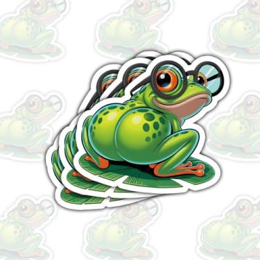 Imagem de 3 peças de adesivos engraçados de sapo com óculos, lindos sapos nerds sentados, decalque hilário de sapo verde cortado à prova d'água para laptop, garrafa de água, telefone, janela, capacete