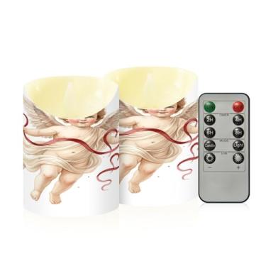 Imagem de Wassud Pacote com 2 velas sem chama de anjo dos namorados com controle remoto, velas realistas cintilantes com temporizador, velas decorativas para Natal, casamento, festa, decoração de casa pequena