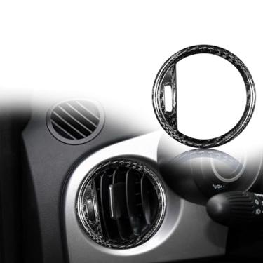 Imagem de FINMOKAL Acabamento da moldura da tampa do anel de ventilação CA para ar condicionado de carro de fibra de carbono real compatível com Fiat 500 2015-2020, preto