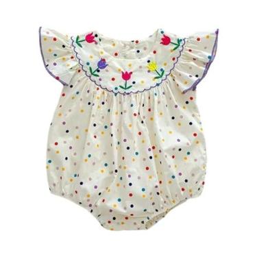 Imagem de Macacão Floral De Verão Para Bebê Menina Com Estampa De Poá E Mangas V