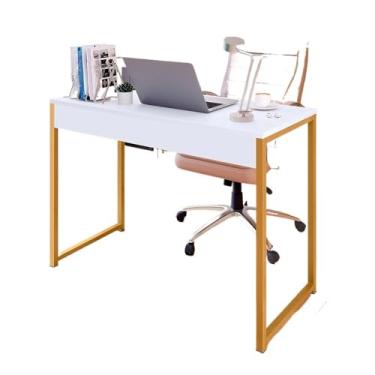 Imagem de Mesa Escrivaninha Escritório Estilo Industrial Computador Fácil Montagem(BRANCO/DOURADO,MAIOR 90X45)