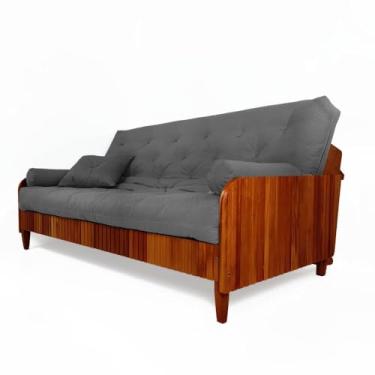 Imagem de Sofá Cama Paris Ii Ripado Acquablock Madeira Maciça Natural D33 - Cinza Linho