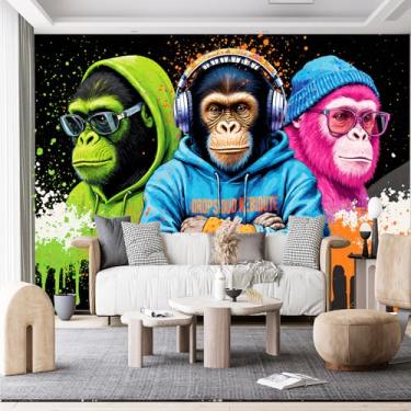 Imagem de Murais de parede de tamanho personalizado, primatas antropomórficos, tinta vibrante, respingos, tecido de parede autoadesivo (sem PVC) Papel de parede grande removível para sala de estar, quarto