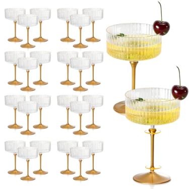 Imagem de XUWAIDSGN 12 peças de taças de champanhe martini 255 g com aro dourado removível dourado cupê copos de martini rosa conjunto de copos de plástico Mimosa vintage cupê para aniversário de casamento (50