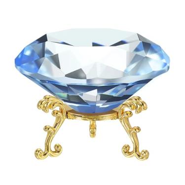 Imagem de PATIKIL Peso de papel de cristal de diamante, peso de papel de cristal de 100 mm / 3,94" com base de metal dourado 25 para decoração de mesa de escritório em casa, enfeites de festa de casamento, azul