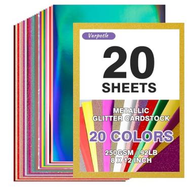 Imagem de 20 folhas de papel cartolina metálico com glitter, 20,3 x 30,5 cm, papel colorido brilhante, folhas espelhadas de 250 g/m² para artes e artesanato faça você mesmo, álbuns, confecção de cartões e
