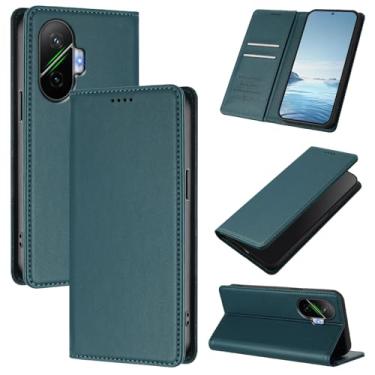 Imagem de Capa carteira fina para Xiaomi Poco F7 5G com capa flip magnética, compartimentos para cartões e suporte, bloqueio RFID, compatível com carregamento sem fio, capa protetora à prova de choque (verde