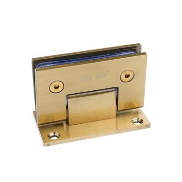 Imagem de Dobradiça de parede para porta de chuveiro de vidro preto com suporte de parede em aço inoxidável 304 dourado (abertura