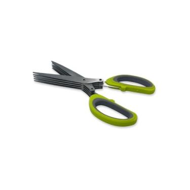 Imagem de Tesoura para Picar Alimentos com 5 Lâminas, Aço Inox, 19cm, para Temperos e Ervas, Cabo Emborrachado, Inclui Pente de Limpeza