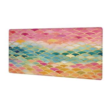 Imagem de Tapete de rato Colorfu com escamas de peixe grandes à prova d'água para computador com base de borracha antiderrapante para escritório, computador, teclado, laptop e mesa de casa, tapete de rato, 80 x