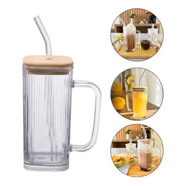 Imagem de Caneca De Vidro Com Tampa De Bambu E Canudo 290ml Hauskraft - Haüskraf