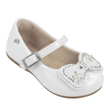 Imagem de Sapato infantil menina feminino Pampili original Mini Angel Duplo Laço Branco Verniz