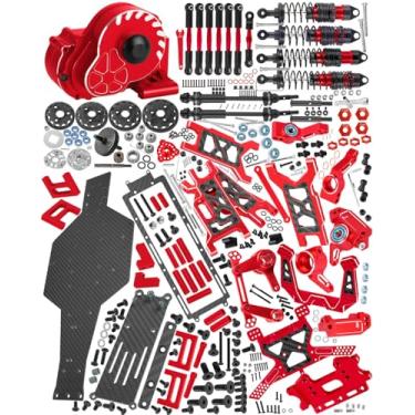 Imagem de hopsupRC Upgrades Parts for 1/10 Slash 2WD LCG,Carbon Skid Plate&Aluminum RC Shocks&Drive Shaft CVD&A Arms&Steering Block&272R Gearbox&Adjustable Links&Shock Tower&Front Bulkhead,Red