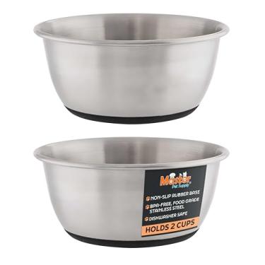 Imagem de Master Pet Supply Conjunto de 2 tigelas para cães de aço inoxidável (473 g cada) com base de borracha antiderrapante - aço inoxidável - tigela básica de comida para cães e gatos para cães e gatos
