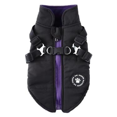 Imagem de Casaco para cães com arnês, impermeável, à prova de , reversível, casaco de inverno para cães – Casaco quente com zíper para clima frio para filhotes, gatos, caminhada, caminhada