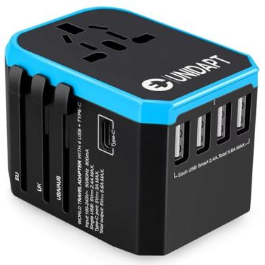 Imagem de Unidapt Adaptador universal de viagem, um carregador de parede internacional, adaptador de tomada CA com alimentação inteligente de 5,6 A e USB tipo C de 3,0 A para EUA, UE, Reino Unido, AUS (UA-101,