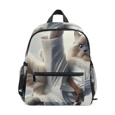 Imagem de GAIGEO Karate Ragdoll Cat Funny Kids Mini Backpack, 10x4x12 In, Little Girl Backpack Includes Water Bottle Pockets, Whistle Clip for Safety
