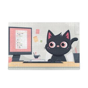 Imagem de Quebra-cabeça de olhos rosa de gato preto, 500 peças, composto de papel e madeira, quebra-cabeças complexos para adultos com suporte de letras