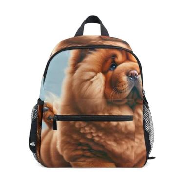 Imagem de GAIGEO Puppy Yoga Chow Chow Dog Mini Kids Backpack 10x4x12 In, Little Boys Backpack with Water Bottle Pockets, Whistle Buckle