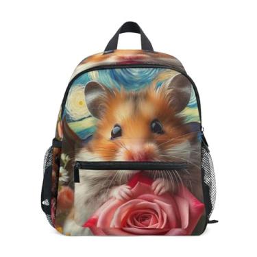 Imagem de GAIGEO Hamster Flower Starry Night Baby Backpack Girl Backpack with Front Pocket, Safety Whistle for Ages 3-8