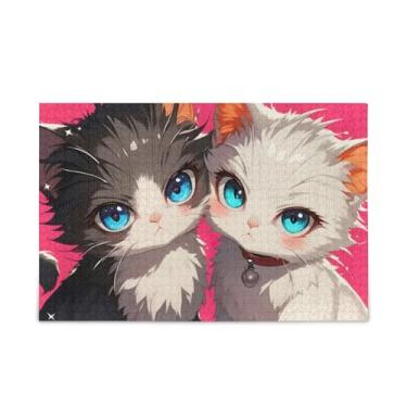 Imagem de Quebra-cabeça de 500 peças, dois gatos fofos, material de madeira e papel, quebra-cabeças para adolescentes
