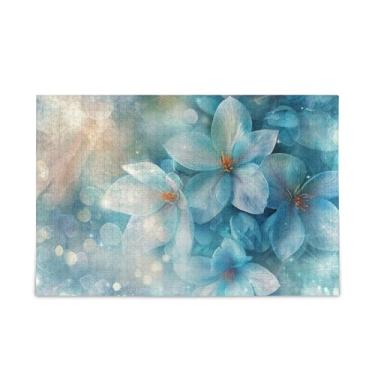 Imagem de Quebra-cabeça de 500 peças flores brancas azuis de madeira e papel com bolsa de armazenamento para adolescentes