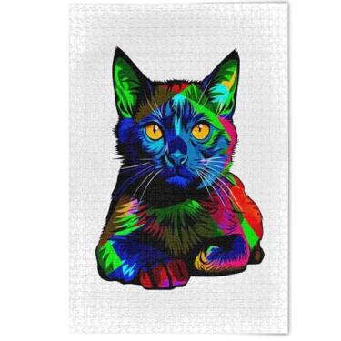 Imagem de Quebra-cabeça com estampa de gato colorido para adultos, 1000 peças, cenário, arte animal, paisagem, cena, quebra-cabeças, amantes, elefantes brancos, presentes, 1000 peças, 75 x 50 cm