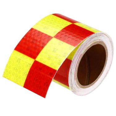 Imagem de YOKIVE Fita reflexiva, refletores autoadesivos, ótimo para uso ao ar livre, trânsito, uso diário (vermelho amarelo fluorescente, 3,5 m x 5,5 cm)