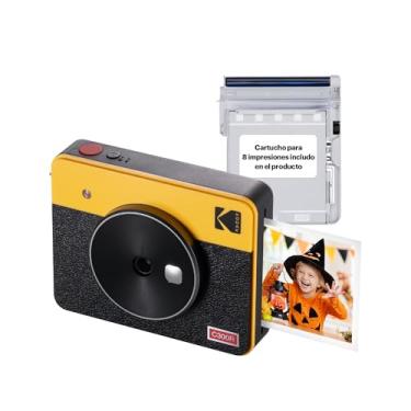 Imagem de Câmera Instantânea e Impressora Fotográfica Kodak Mini Shot 3 Retro 2 em 1, sem fio, 7,6 x 7,6 cm, compatível com iOS e Android, Bluetooth, tecnologia 4Pass de foto de verdade em alta definição e acabamento laminado - amarelo