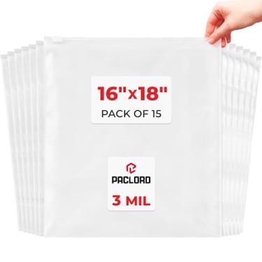 Imagem de Paclord Sacos de poliéster com zíper deslizante de 40,6 x 45,7 cm, pacote com 25 sacos de armazenamento deslizantes transparentes resistentes de 3 mm - seguros para armazenamento de alimentos e