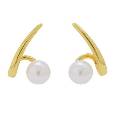 Imagem de Brincos de ouro femininos modernos com agulhas de prata 925, brincos de pérola banhados a ouro 18K, simples e pequenos, 6 mm